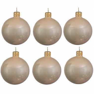 12x glazen kerstballen glans licht parel/champagne 6 cm kerstboom versiering/decoratie