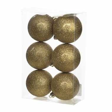 12x kunststof kerstballen glitter goud 8 cm kerstboom versiering/decoratie
