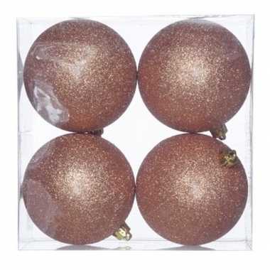 12x kunststof kerstballen glitter koper 10 cm kerstboom versiering/decoratie