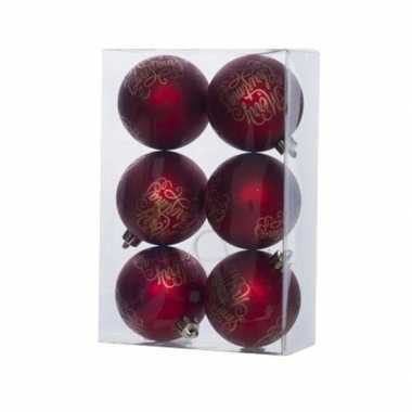12x kunststof kerstballen tekst rood 6 cm kerstboom versiering/decoratie