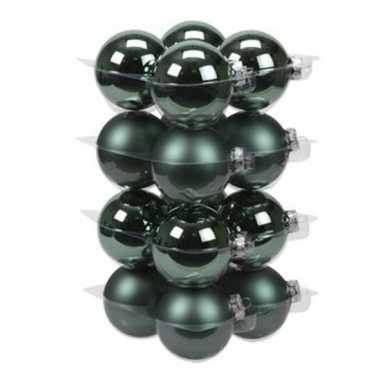 16x glazen kerstballen mat en glans emerald groen 8 cm