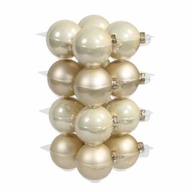 16x glazen kerstballen mat/glans champagne 8 cm
