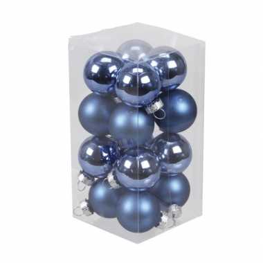 16x kobalt blauwe kleine glazen kerstballen 3,5 cm mat/glans
