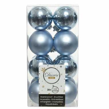16x kunststof kerstballen glanzend/mat lichtblauw 4 cm kerstboom versiering/decoratie