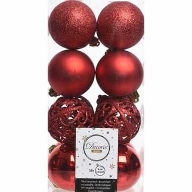 16x kunststof kerstballen mix kerst rood 6 cm kerstboom versiering/decoratie