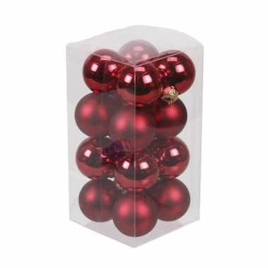 16x rode kleine glazen kerstballen 3,5 cm mat/glans
