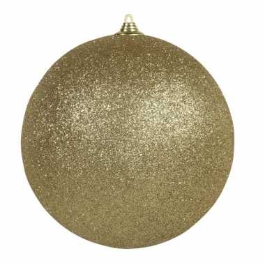1x gouden grote kerstballen met glitter kunststof 13,5 cm