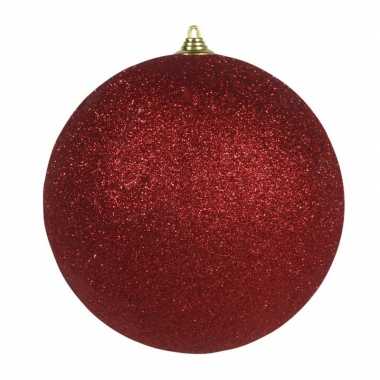 1x rode grote kerstballen met glitter kunststof 13,5 cm