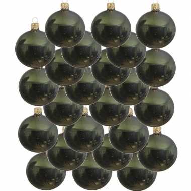 24x glazen kerstballen glans donkergroen 6 cm kerstboom versiering/decoratie