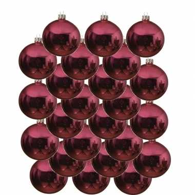24x glazen kerstballen glans fuchsia roze 8 cm kerstboom versiering/decoratie