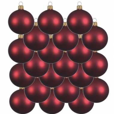 24x glazen kerstballen mat donkerrood 8 cm kerstboom versiering/decoratie