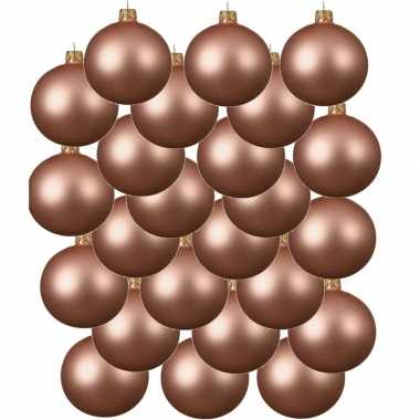 24x glazen kerstballen mat roze 6 cm kerstboom versiering/decoratie