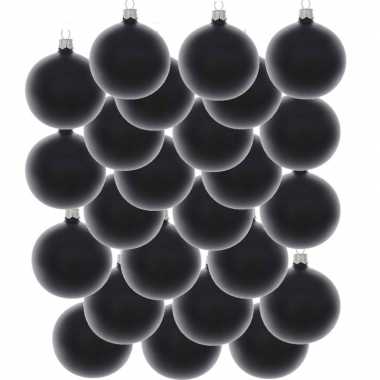 24x glazen kerstballen mat zwart 8 cm kerstboom versiering/decoratie