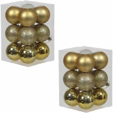 24x gouden kunststof kerstballen 6 cm glans/mat/glitter