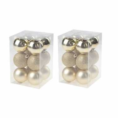 24x kunststof kerstballen glanzend/mat goud 6 cm kerstboom versiering/decoratie