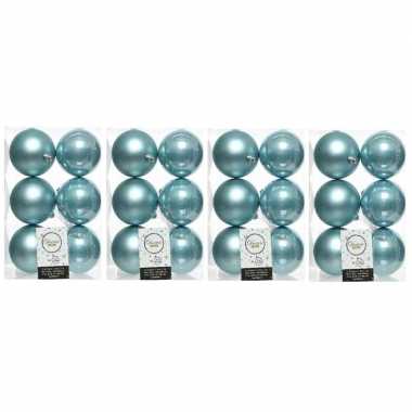 24x kunststof kerstballen glanzend/mat ijsblauw 8 cm kerstboom versiering/decoratie ijsblauw