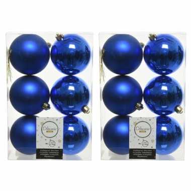 24x kunststof kerstballen glanzend/mat kobalt blauw 8 cm kerstboom versiering/decoratie