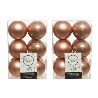 24x kunststof kerstballen glanzend/mat zacht terra bruin 6 cm kerstboom versiering/decoratie