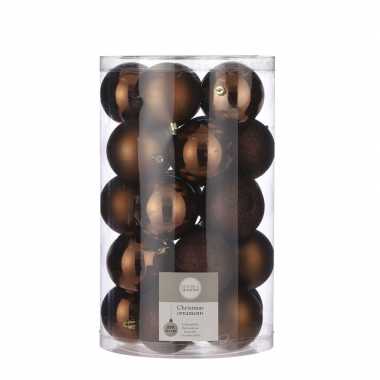 25x kunststof kerstballen kastanje bruin 8 cm