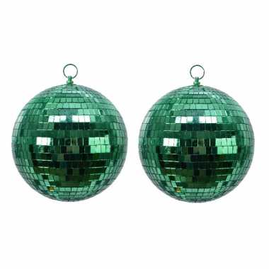 2x groene spiegelballen disco kerstballen 10 cm