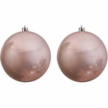 2x grote raam/deur/kerstboom decoratie lichtroze kerstballen 20 cm glans