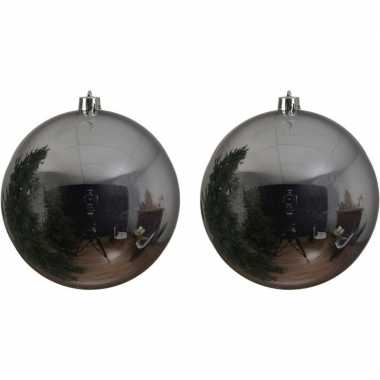 2x grote raam/deur/kerstboom decoratie zilveren kerstballen 14 cm glans