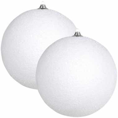 2x grote witte sneeuwbal kerstballen decoratie 18 cm