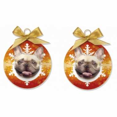 2x stuks huisdieren kerstballen franse bulldog honden 8 cm