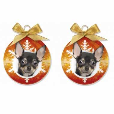 2x stuks kerstballen chihuahua honden 8 cm