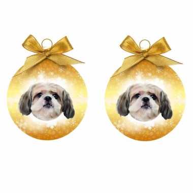 2x stuks kerstboomversiering kerstballen shih tzu hondjes 8 cm