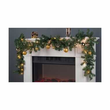 2x stuks kerstslingers met verlichting en kerstballen goud