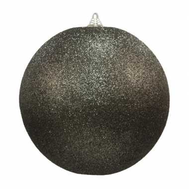2x zwarte grote decoratie kerstballen met glitter kunststof 25 cm