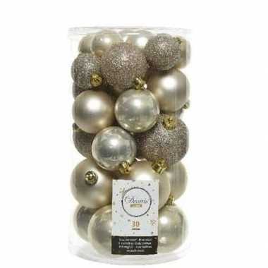30x kunststof kerstballen glanzend/mat/glitter licht champagne kerstboom versiering/decoratie