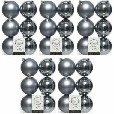 30x kunststof kerstballen glanzend/mat grijsblauw 8 cm kerstboom versiering/decoratie