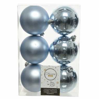 30x kunststof kerstballen glanzend/mat lichtblauw 8 cm kerstboom versiering/decoratie