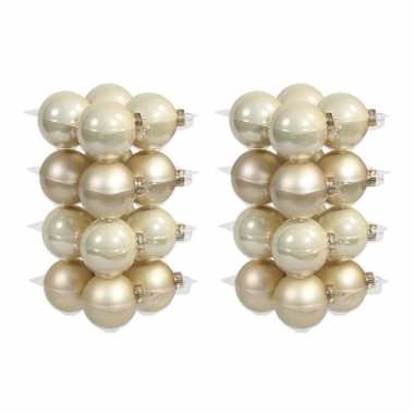 32x glazen kerstballen mat/glans champagne 8 cm