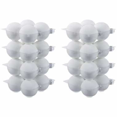 32x glazen kerstballen mat wit 8 cm