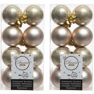 32x kunststof kerstballen glanzend/mat licht parel/champagne 4 cm kerstboom versiering/decoratie