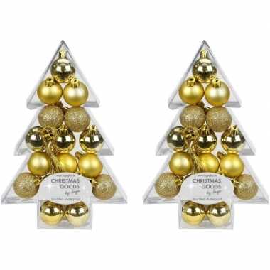 34x kunststof gouden kleine kerstballen pakket 3 cm