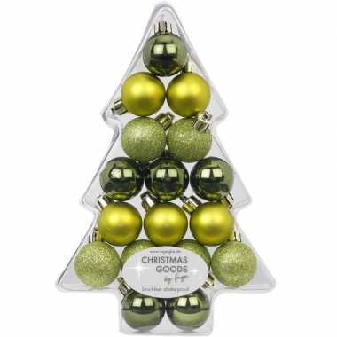 34x kunststof groene kleine kerstballen pakket 3 cm