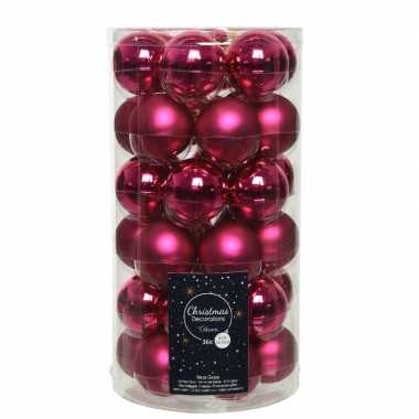 36x bessen roze kleine glazen kerstballen 4 cm mat en glans