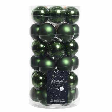36x donkergroene kleine glazen kerstballen 4 cm mat en glans