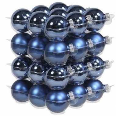 36x glazen kerstballen mat en glans blauw 4 cm