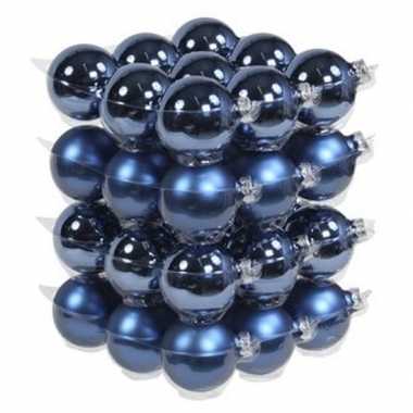 36x glazen kerstballen mat en glans blauw 6 cm