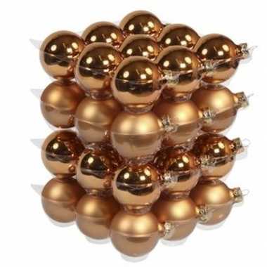 36x glazen kerstballen mat en glans koper 6 cm