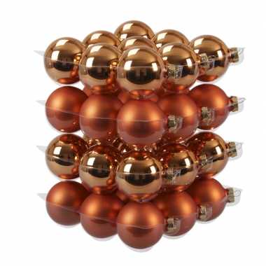 36x glazen kerstballen mat/glans goudsbloem oranje 6 cm