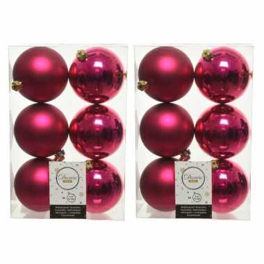 36x kunststof kerstballen glanzend/mat bessen roze 8 cm kerstboom versiering/decoratie