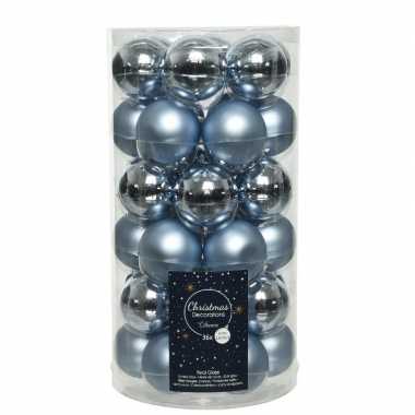 36x lichtblauwe kleine glazen kerstballen 4 cm mat en glans