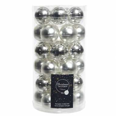 36x zilveren kleine glazen kerstballen 4 cm mat en glans