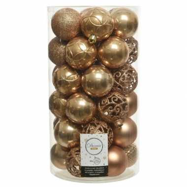 37x kunststof kerstballen mix camel bruin 6 cm kerstboom versiering/decoratie